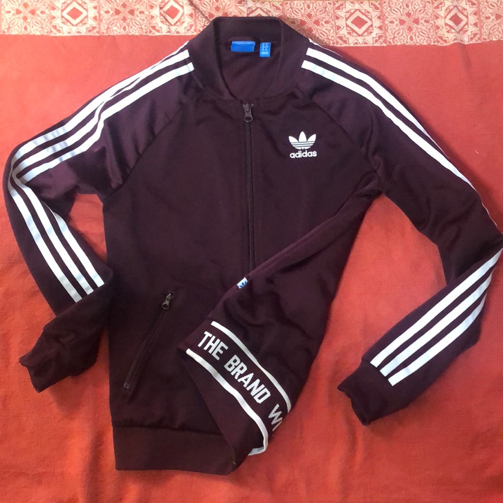 Adidas RARE awesome trefoil track coat with banded writing on back Sz XS EUC - Picture 1 of 10